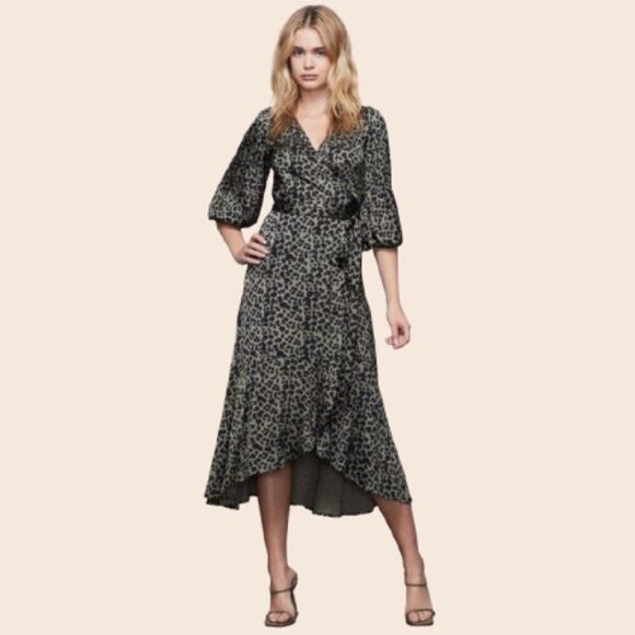 Good American The Wrap Body Dress in Sage Leopard 001 Colorway Size 2 - Picture 1 of 16